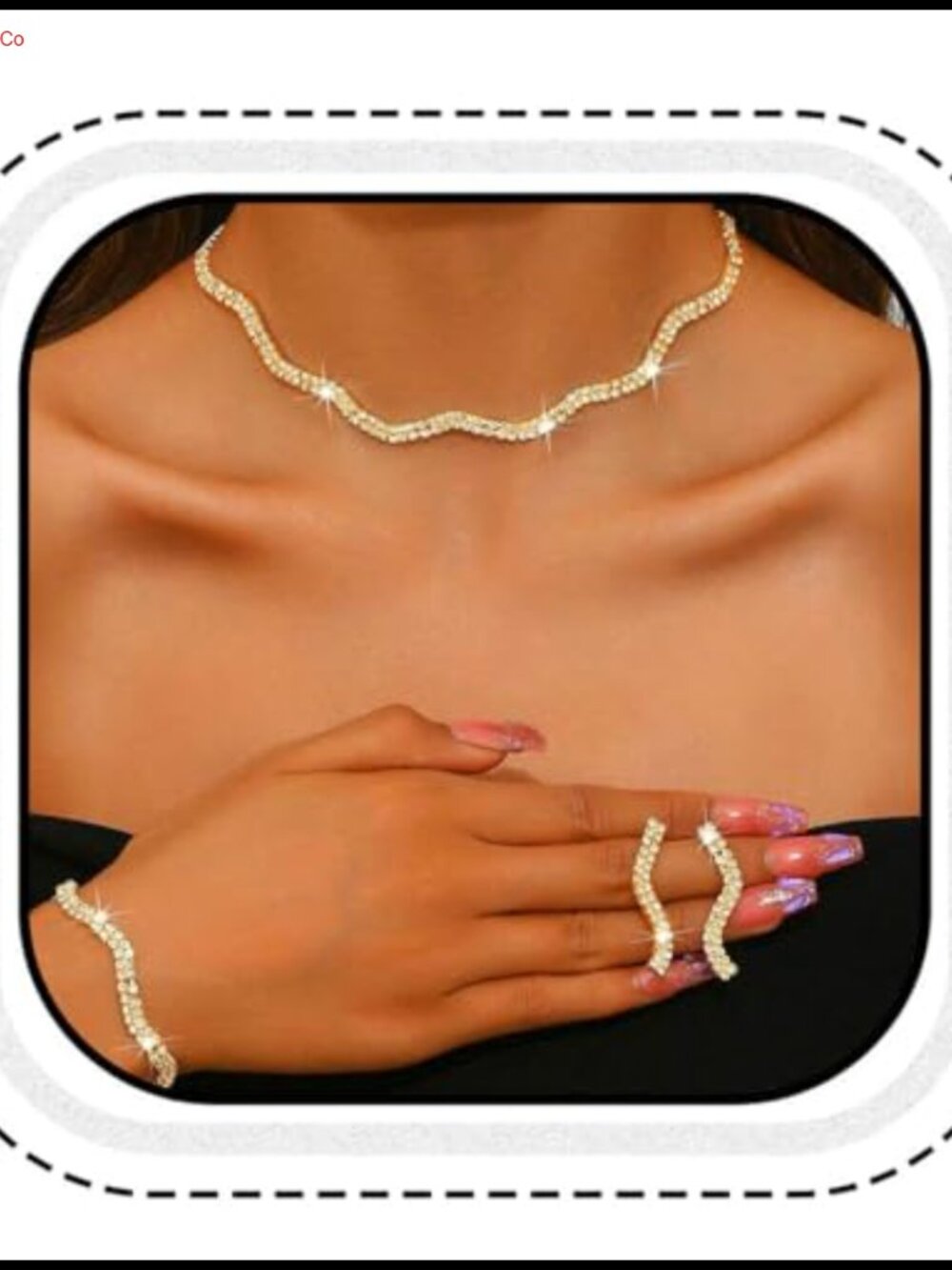 Rhinestone Crystal Bridal Wedding Jewelry Set Choker Necklace Earrings Bracelet